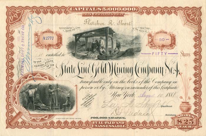 State Line Gold Mining Co. No. 4 - Stock Certificate (Uncanceled)